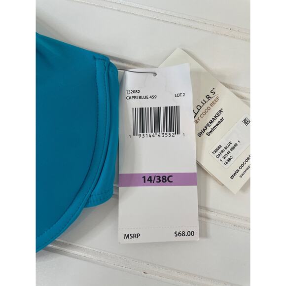 NWT Coco Reef Womens Capri Blue Push Up Underwire Swim Bra Bikini Top Size 38C - Picture 2 of 7